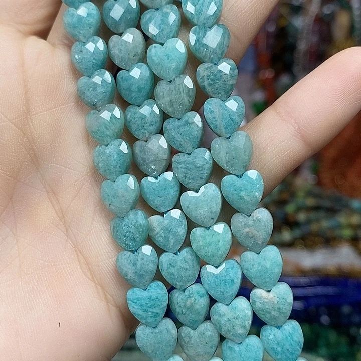 玛瑙/玉髓未镶嵌珠宝半成品天然天河石切面爱心卡8mm短条