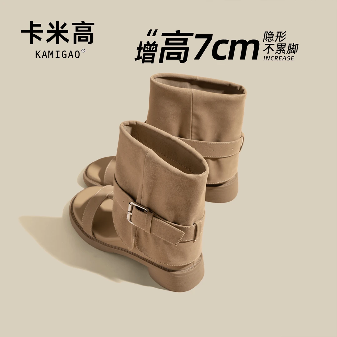 7cm内增高凉鞋女款2025新款爆款英伦风休闲风套筒凉靴KM-K62651-3