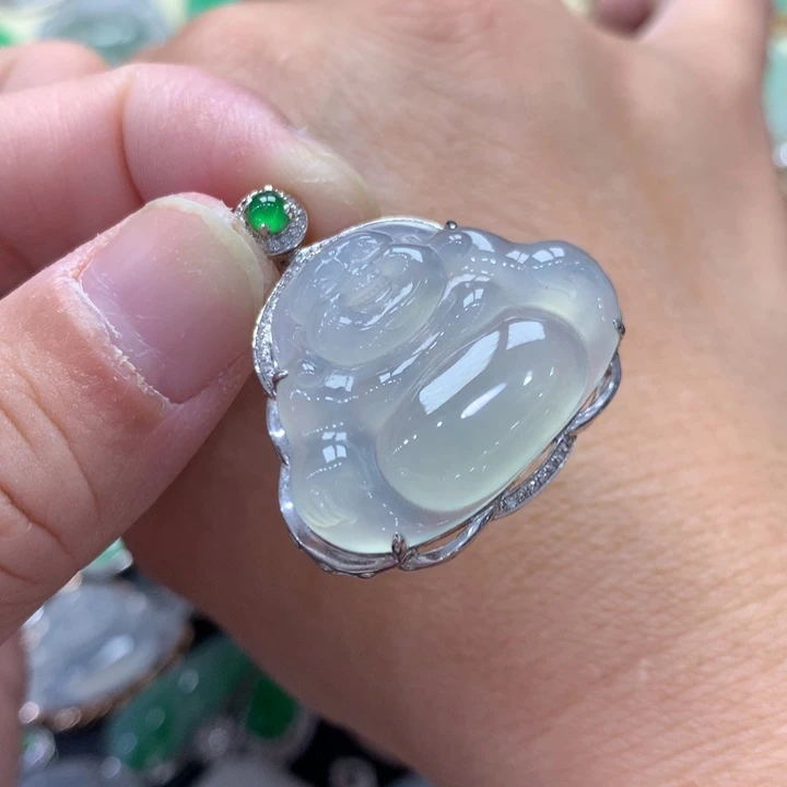 吊坠(不含链)18K金镶嵌翡翠