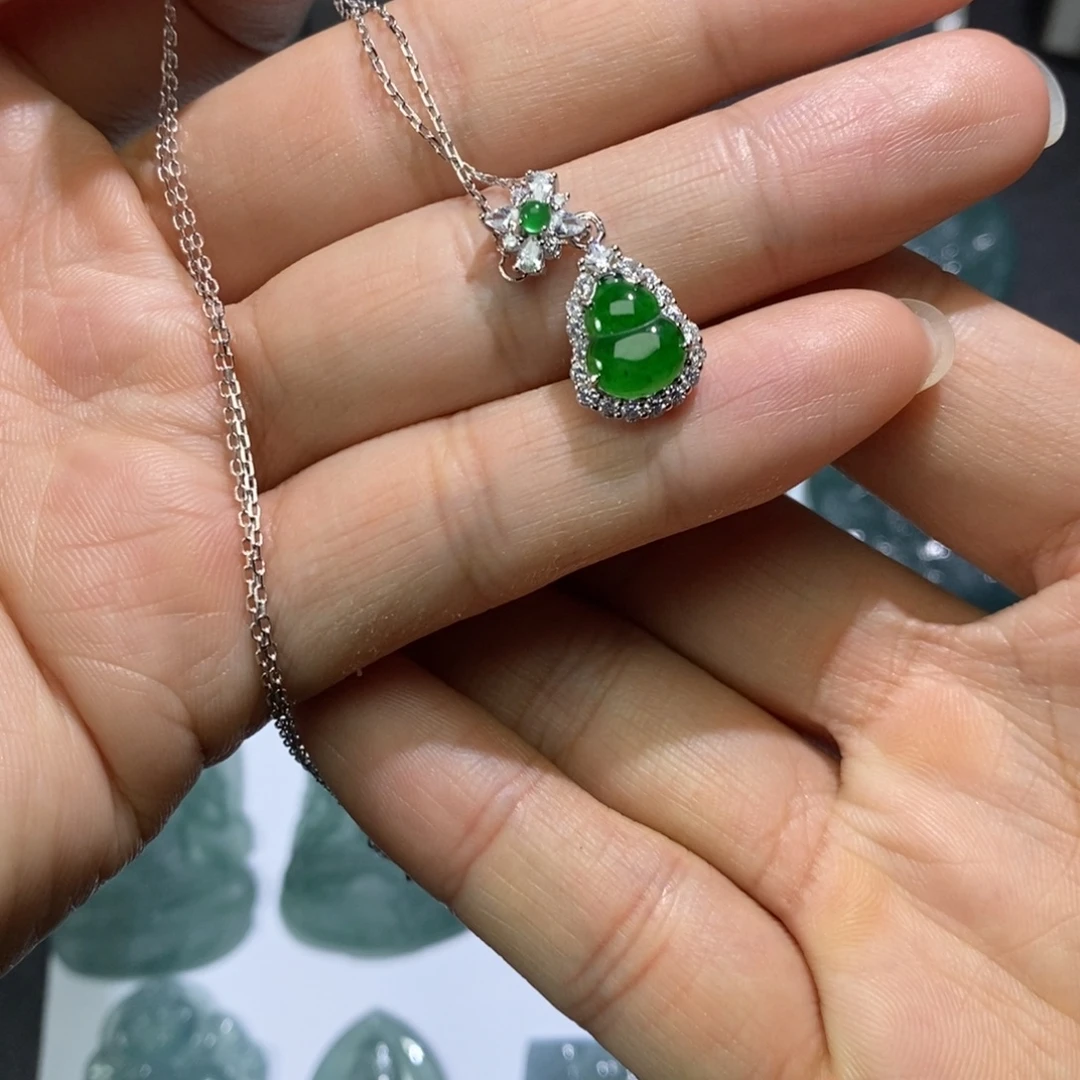 定制翡翠银S925镶嵌小葫芦