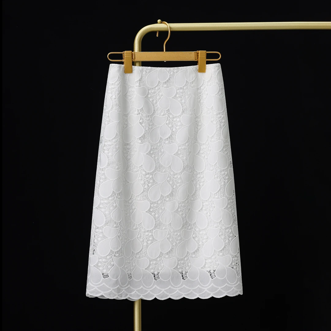 白色蕾丝半身裙女夏季2025新款高腰显瘦a字裙中长款小个子薄裙子