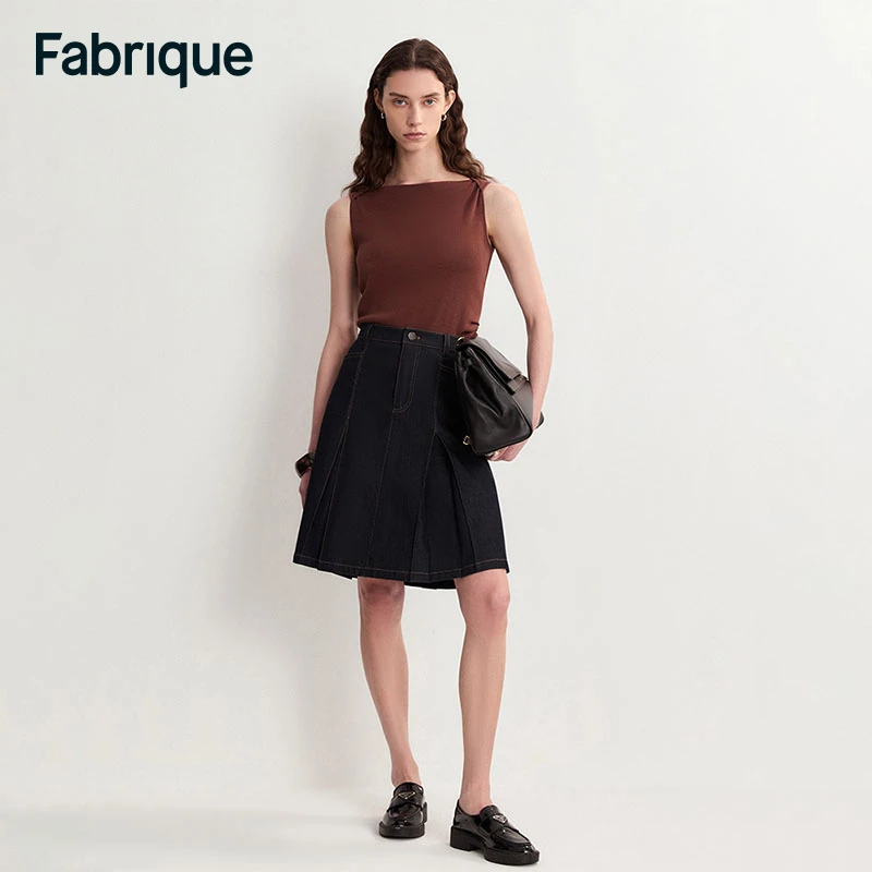 【Fabrique】 Adele 新款云朵感原色牛仔褶裥高腰显瘦少女A型半裙