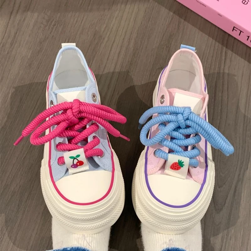 女鞋鸳鸯帆布鞋女新款夏季透气百搭学生鞋子小众厚底女鞋休闲板鞋