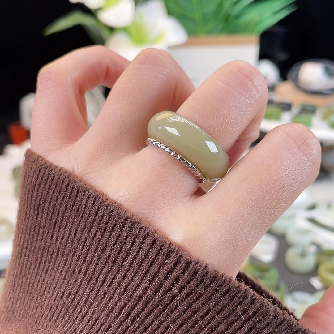 和田玉未镶嵌戒指E106柚子糖轮胎17.4