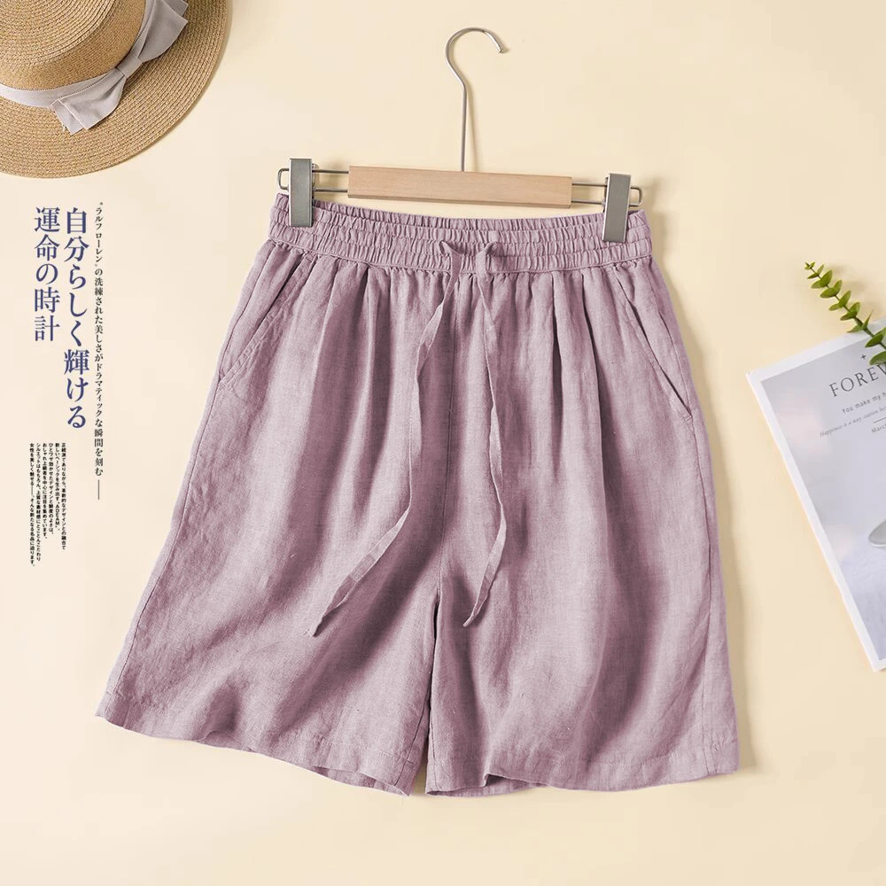 2025夏季新款宽松大码短裤文艺复古棉麻清凉阔腿裤百搭女五分中裤