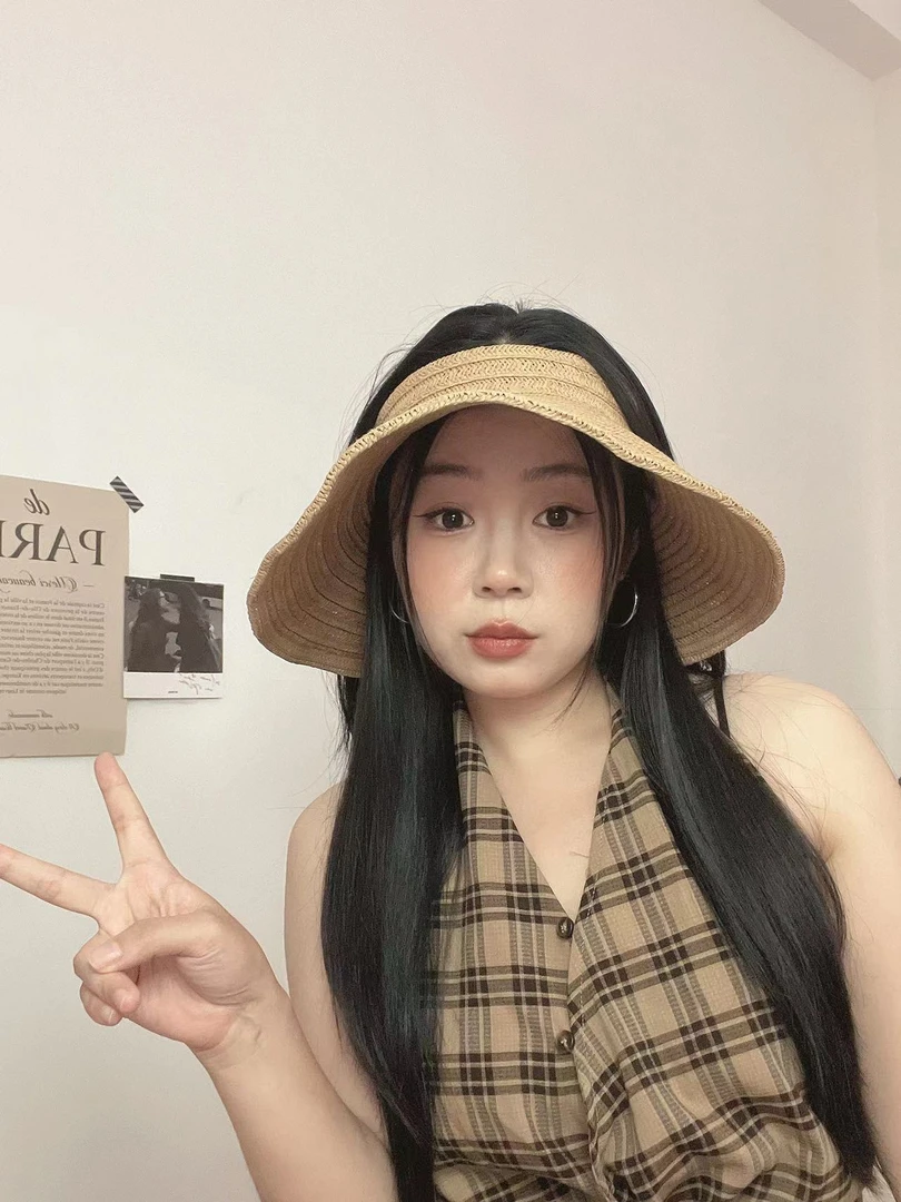 空顶草编帽大檐帽子可折叠日系小清新女太阳帽沙滩帽时髦小姨风