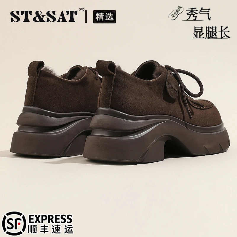 星期六明星同款复古勃肯鞋女2025冬季加绒显腿长乐福鞋不累脚单鞋