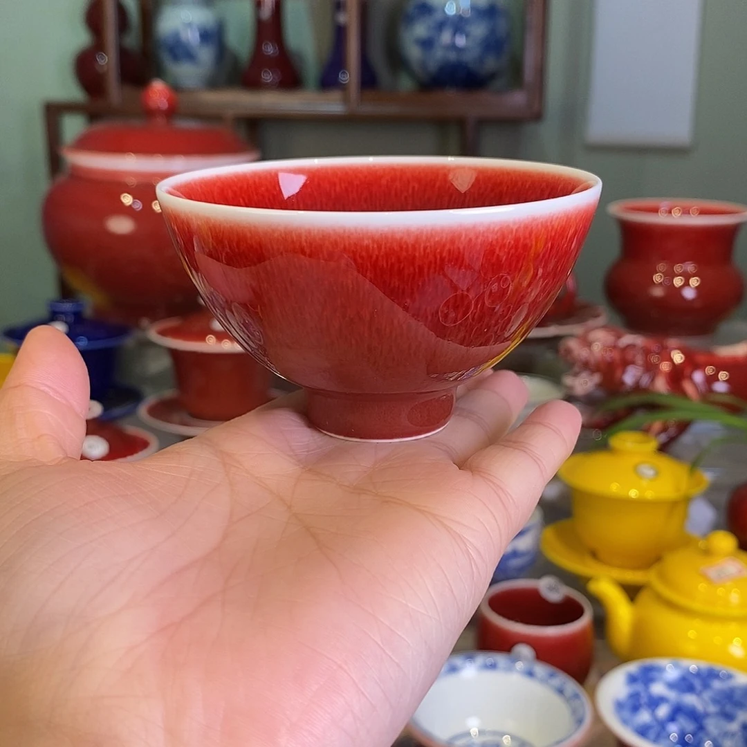 皆****欢清欢雅玩原矿郎红鸡心杯