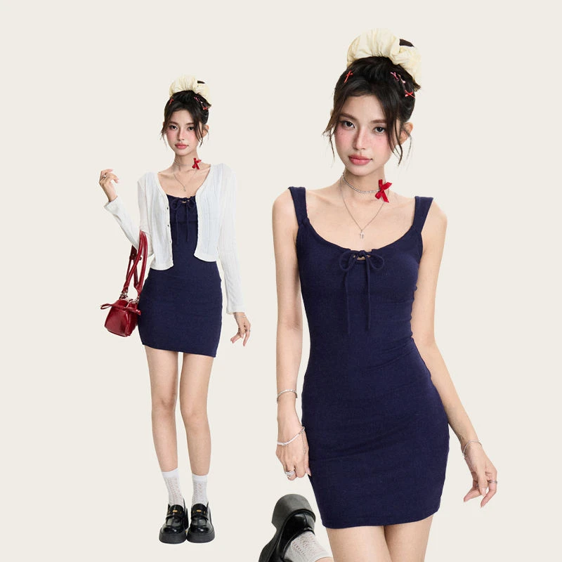 白小鱼 甜美辣妹无袖吊带背心连衣裙夏季收腰紧身包臀a字短裙子