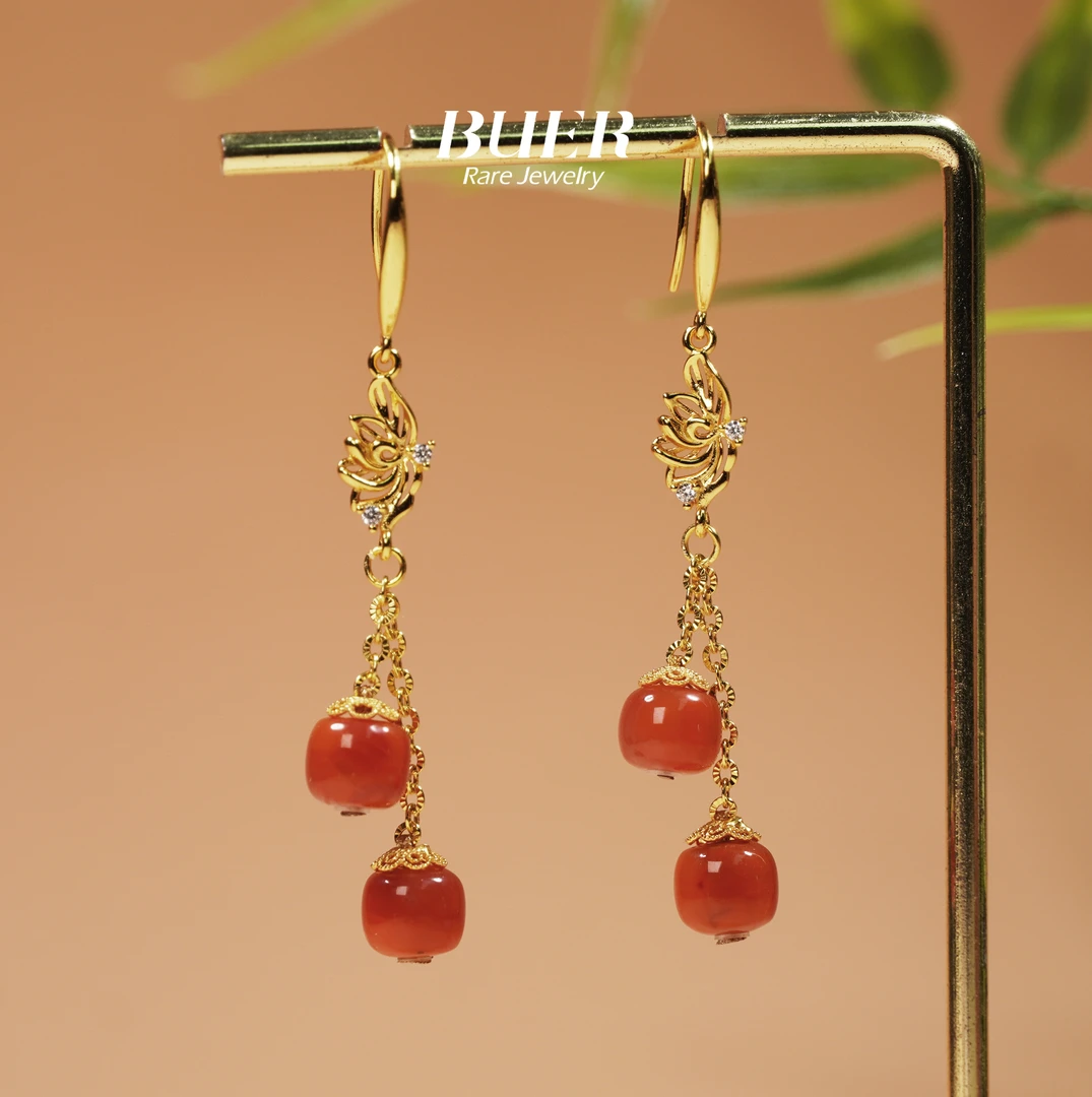 【不二】牛血红南红银镶DIY耳钩7mm+