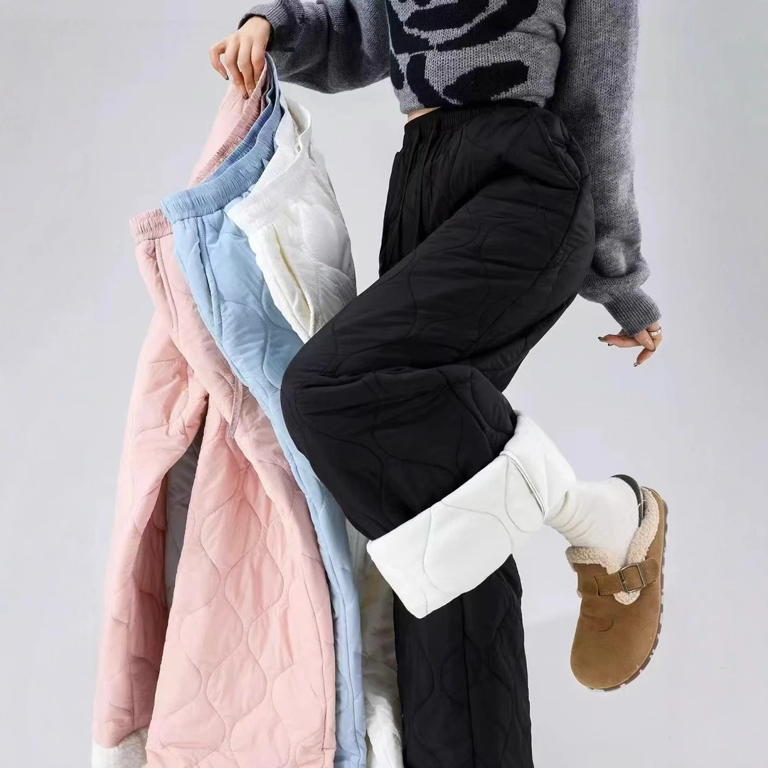 加绒加厚东北棉裤外穿女冬季高腰羊羔绒阔腿裤防风保暖滑雪长裤