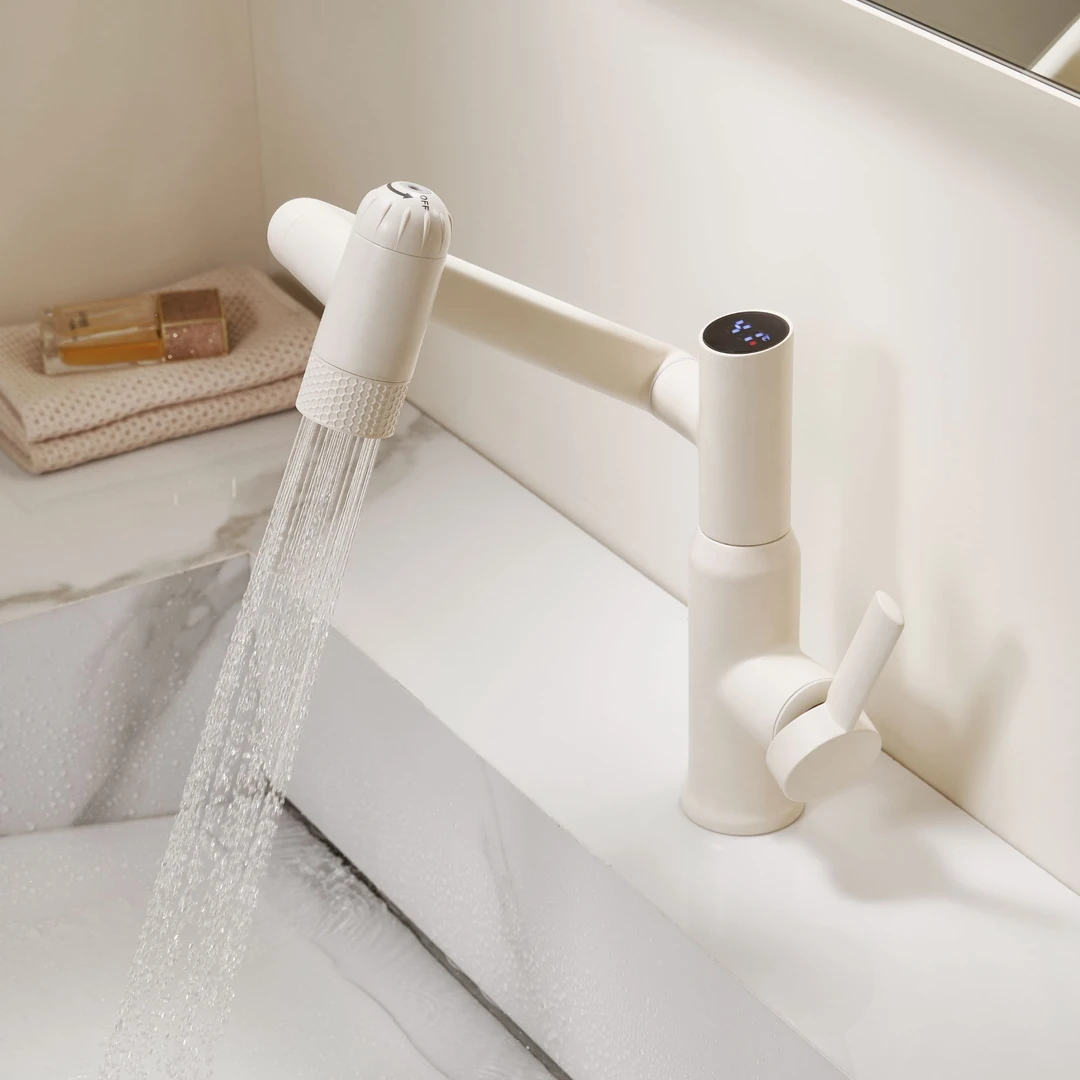 歌克斯全铜智能数显水龙头卫生间洗脸盆万向机械臂冷热龙头