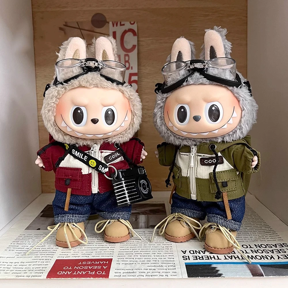 labubu娃衣马卡龙17cm拉布布衣服露营风潮酷公仔娃娃着替挂饰配件