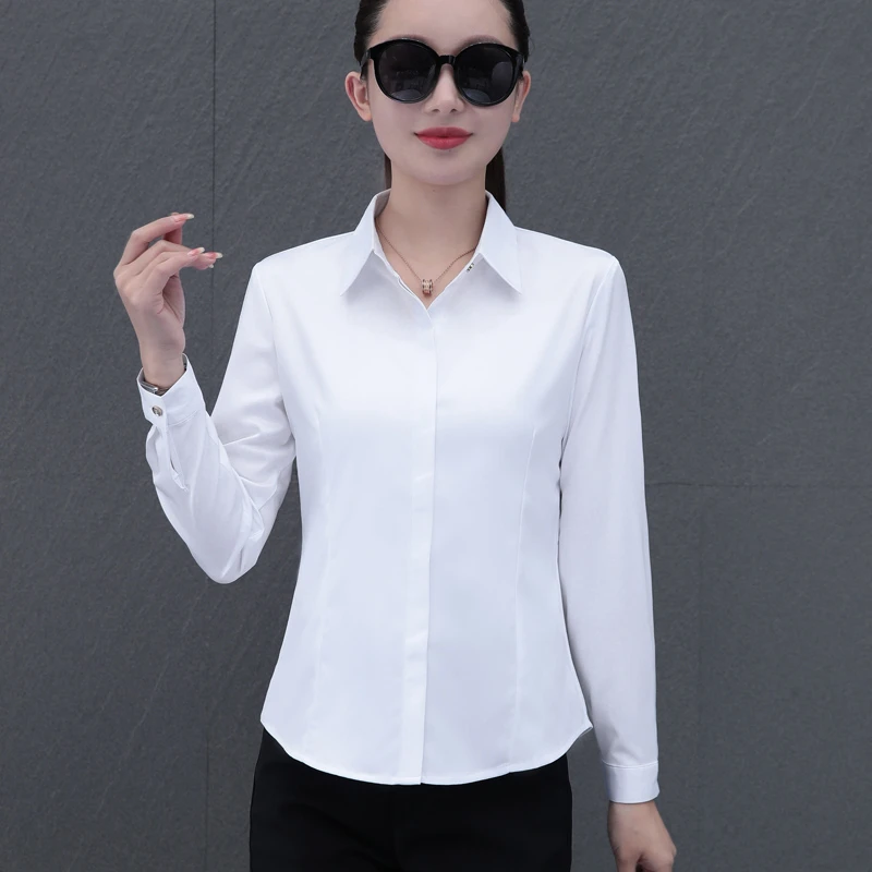 白色衬衫女长袖春季新款气质修身工装正装工作服免烫面试职业衬衣