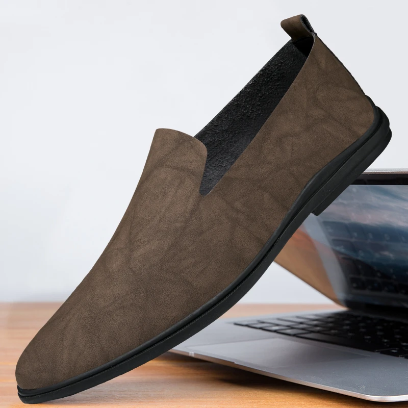 男士皮鞋透气薄款单层皮休闲鞋软皮软底耐磨男鞋英伦风一脚蹬鞋子