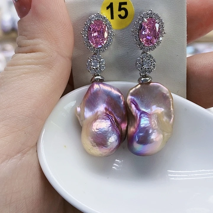 银S925镶嵌耳饰淡水珍珠