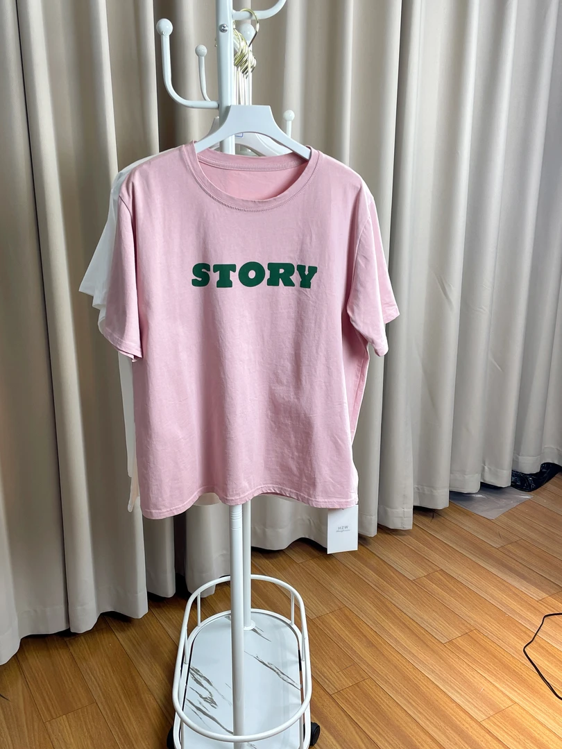 印花oversize风圆领短袖字母T恤休闲风宽松型常规版型短袖