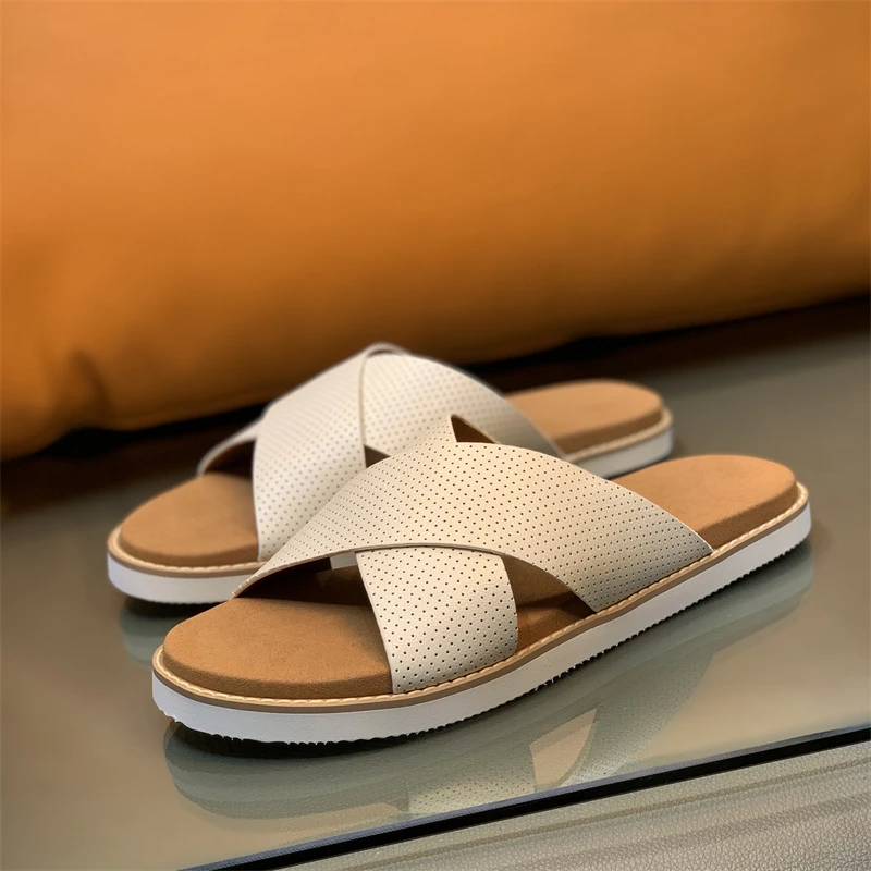 紬祗轻质反绒舒适真皮拖鞋高档男士夏季防滑防臭户外男士沙滩凉拖