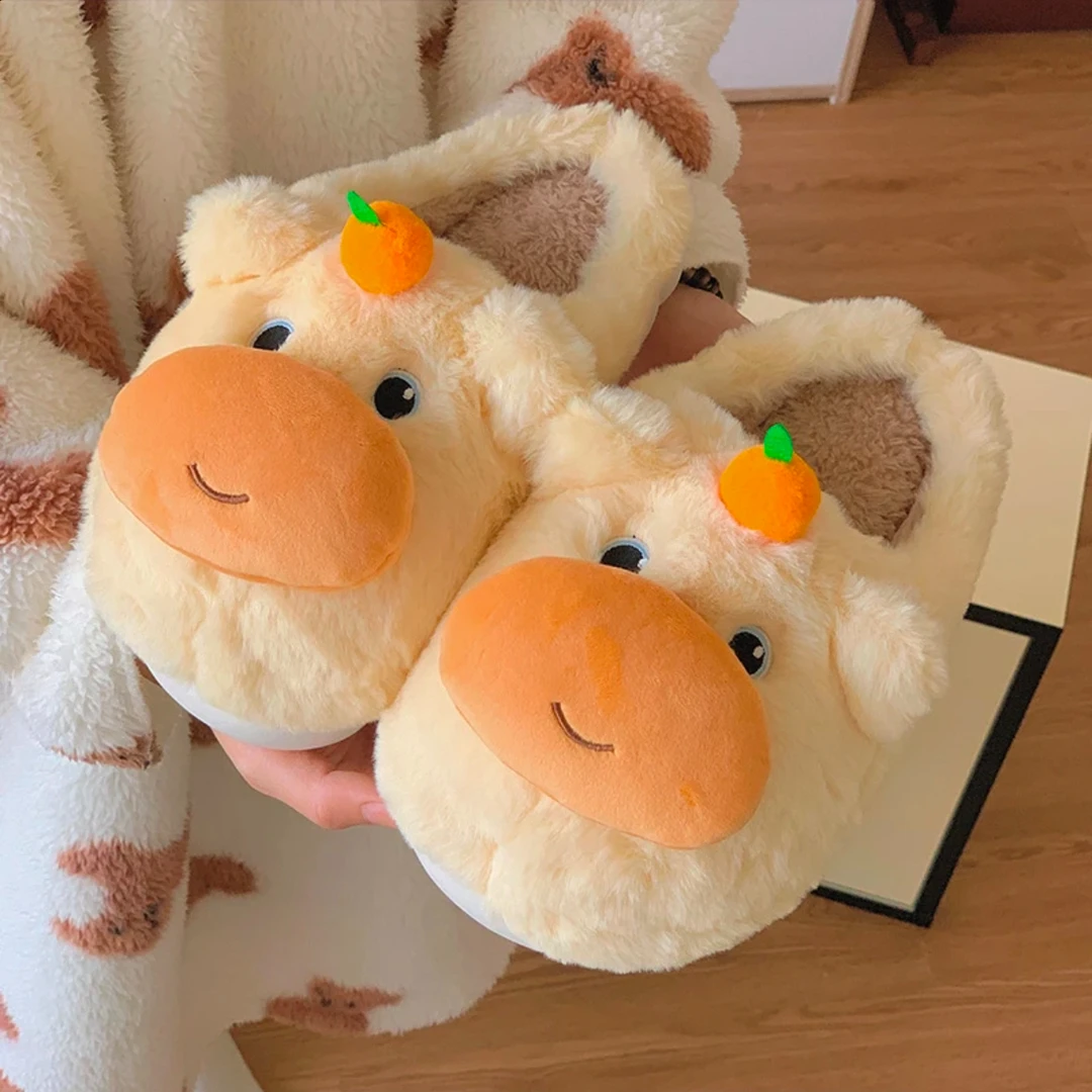 兰怜噜噜棉拖鞋女冬季水豚可爱情侣外穿防滑居家加绒保暖毛毛棉鞋