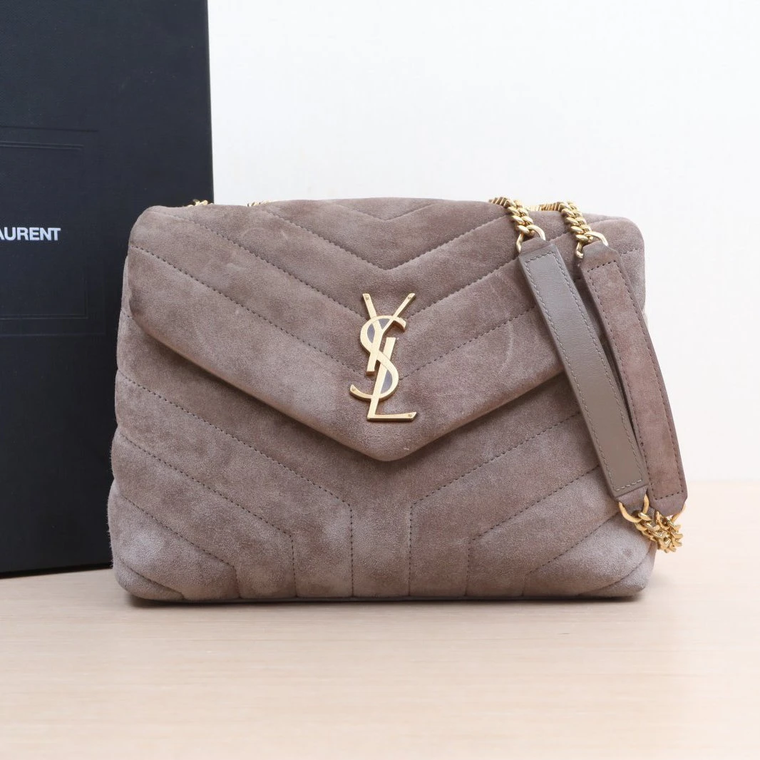 95新 YSL/圣罗兰 斜挎包 23 麂皮 金扣 皮革C P254210691