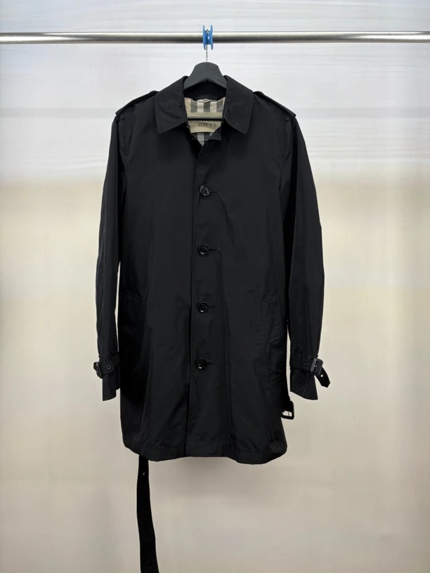99新 BURBERRY/博柏利 单排扣黑色尼龙风衣/S码/M1023
