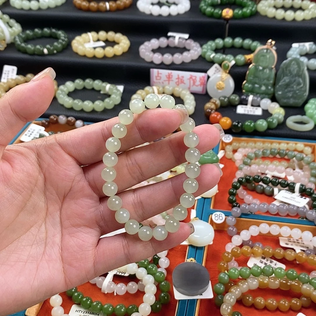 和田玉手链 8MM未镶嵌高冰晴水