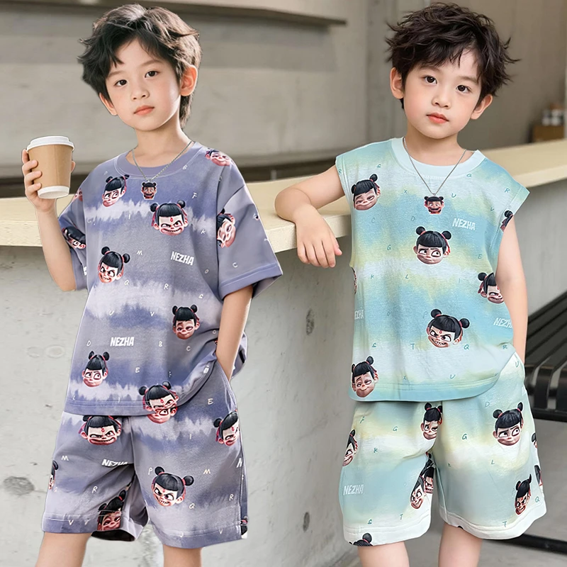 哪吒衣服T恤儿童套装夏装2025新款潮流夏季男童女童短袖运动套装