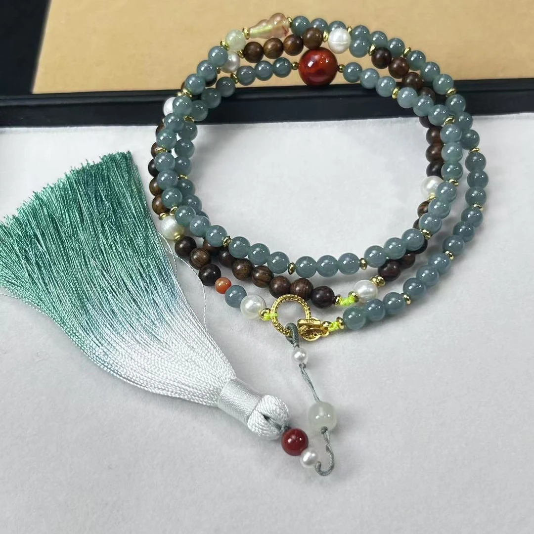 【睿泽鉴宝】S925翡翠南红流苏项链多样性发一/有瑕 5mm V0039