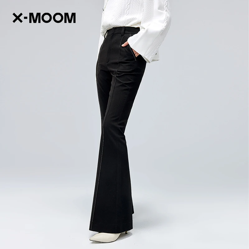 X--MOOM春季女士新款高腰直筒裤女修身显瘦喇叭阔腿裤ZVCNS18168