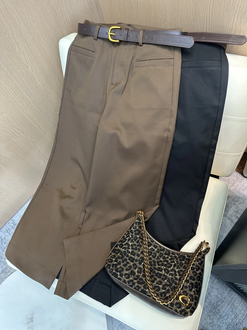 秋季宽松中腰女裤设计感直筒西装裤 6761