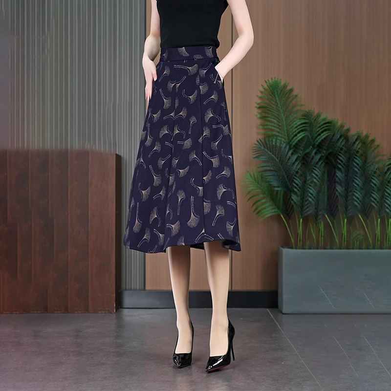 2025春秋新款半身裙子女高腰显瘦蓬蓬a字裙伞裙子女中长款半裙
