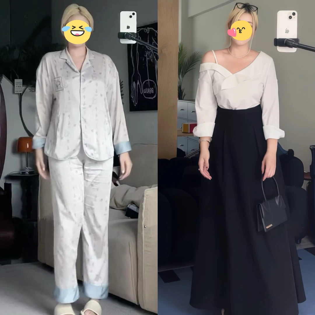 大码胖mm韩系温柔风气质通勤套装白色衬衫黑色半身长裙两件套秋款