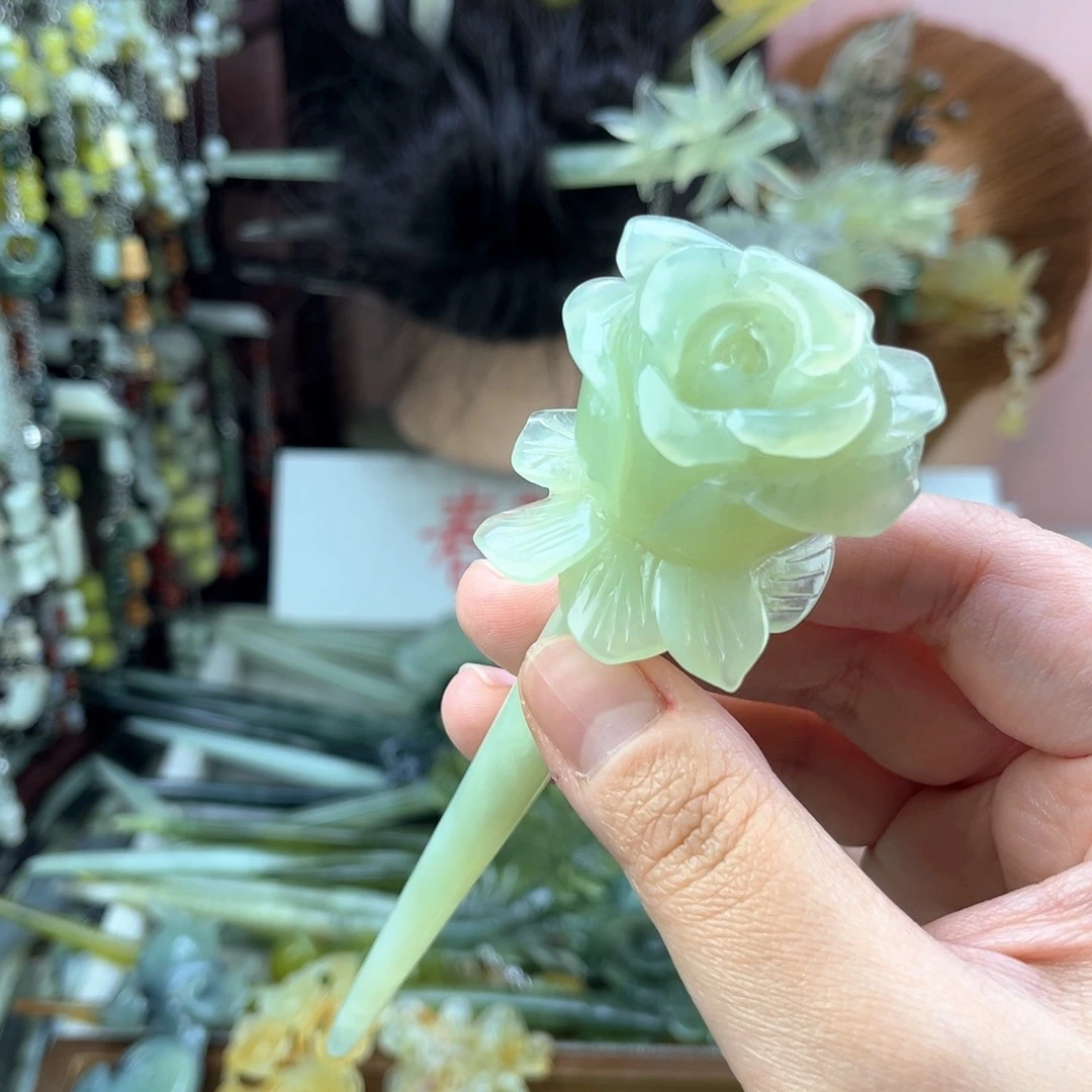 蛇纹石玉发饰未镶嵌长度15厘米左右