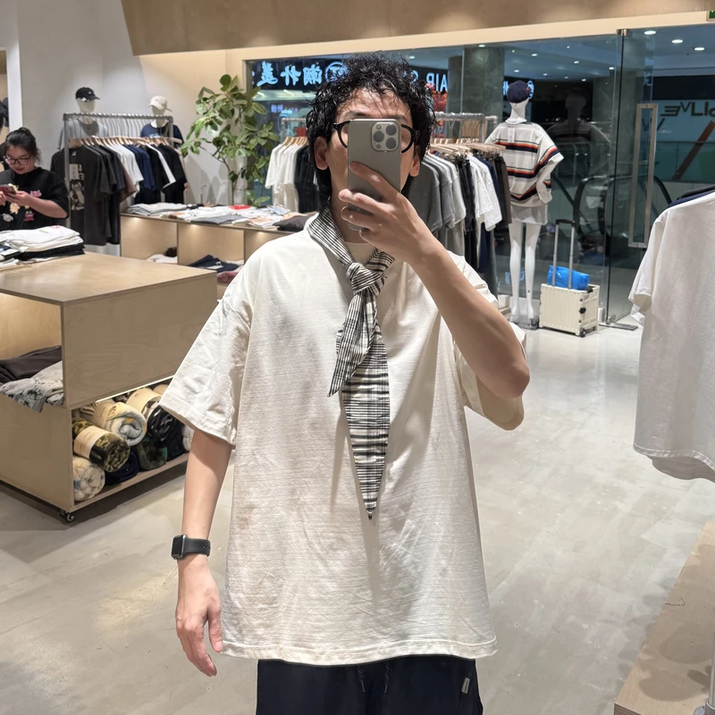 夏季日系潮流短袖圆领T恤中性风潮牌半袖+丝巾LF25139