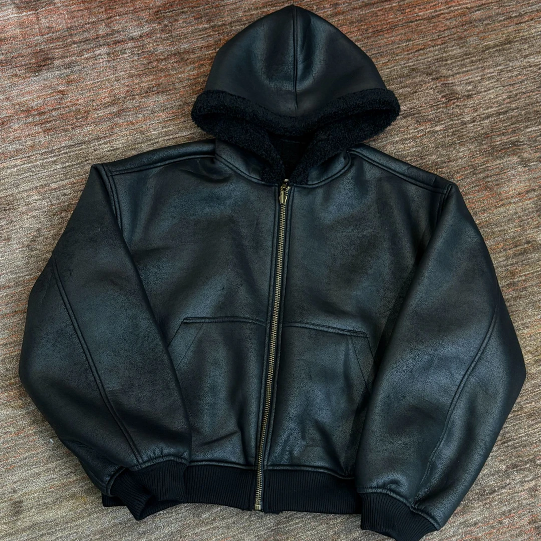 Uninhabitable 双面穿！连帽外套复古加绒美式复古皮衣