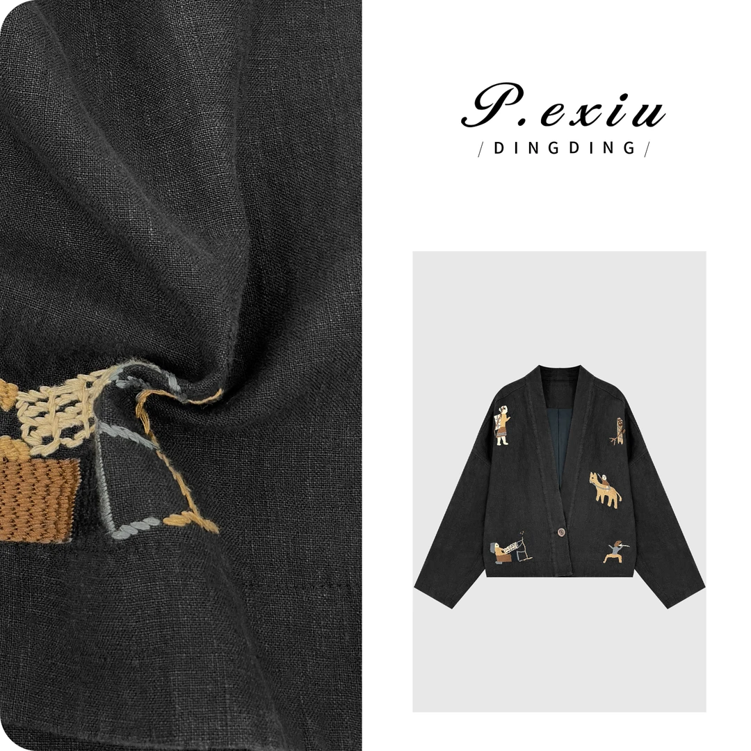 PanYiXiu/潘依绣【童话世界】100%亚麻重工刺绣V领短外套 W-63412