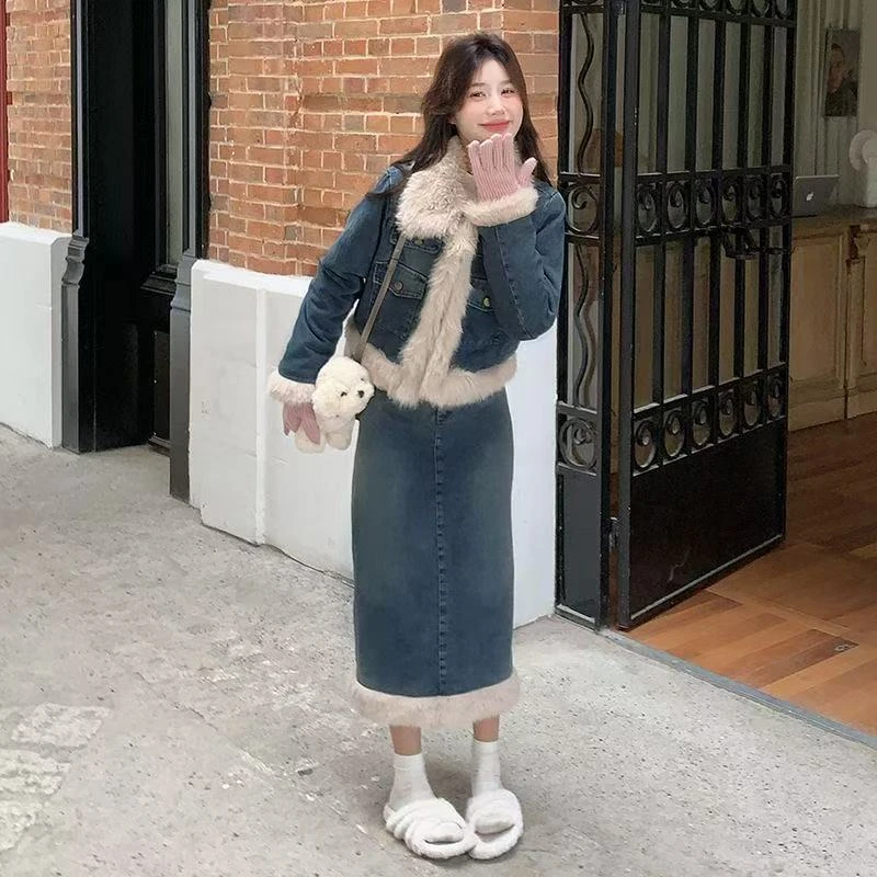 大码牛仔棉服套装D251