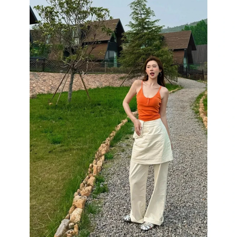 纯欲通勤百搭无袖时尚短款上衣吊带背心2025夏季套装新款韩版辣妹