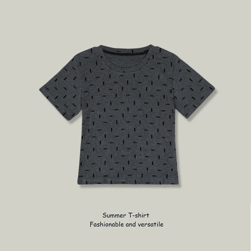 2025夏季新款满印短袖T恤女植绒设计感百搭时尚休闲修身显瘦上衣