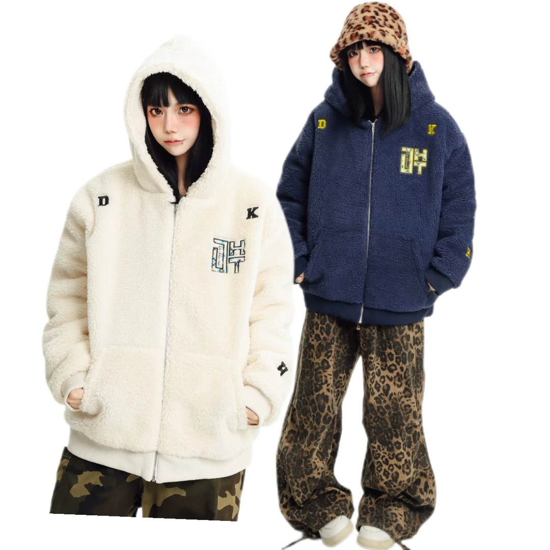 棉衣连帽立领双面休闲常规羊羔绒棉服宽松保暖秋冬时尚加绒6139