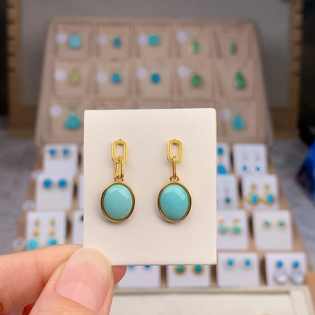 银S925镶嵌绿松石耳饰