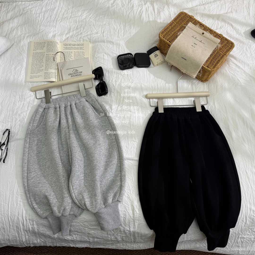 小马家2025冬款加绒一体绒卫裤D-6722松紧脚口纯色款男女童裤子