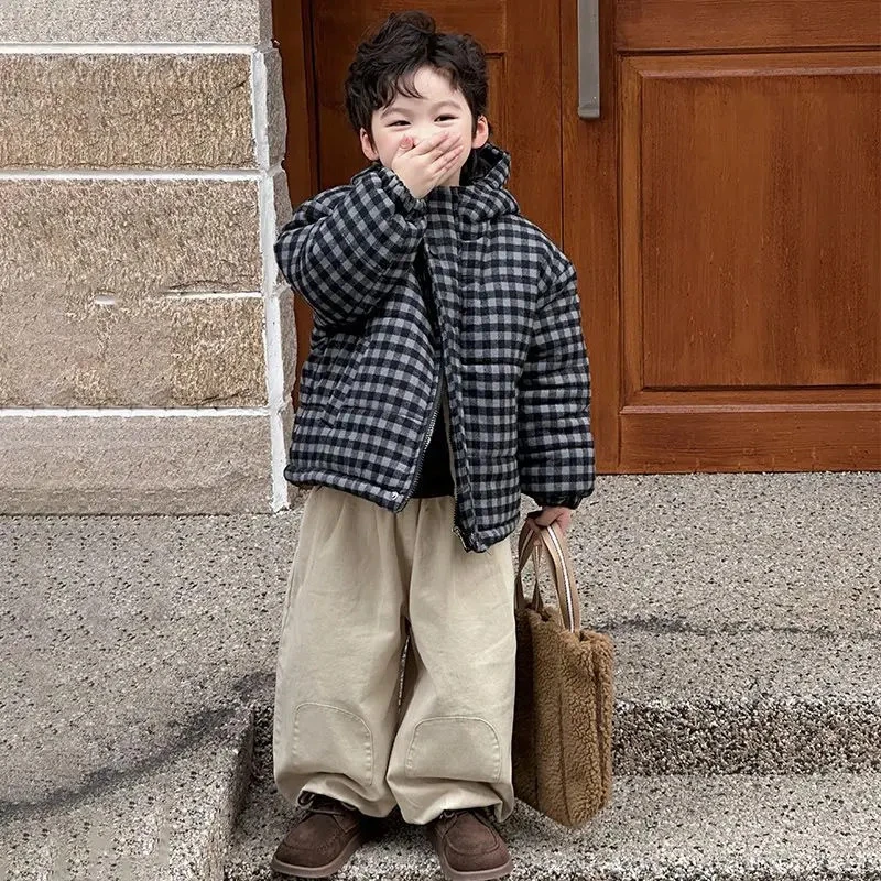 MN80304男童冬棉服加厚保暖外套儿童宽松韩版棉服C002格子棉服
