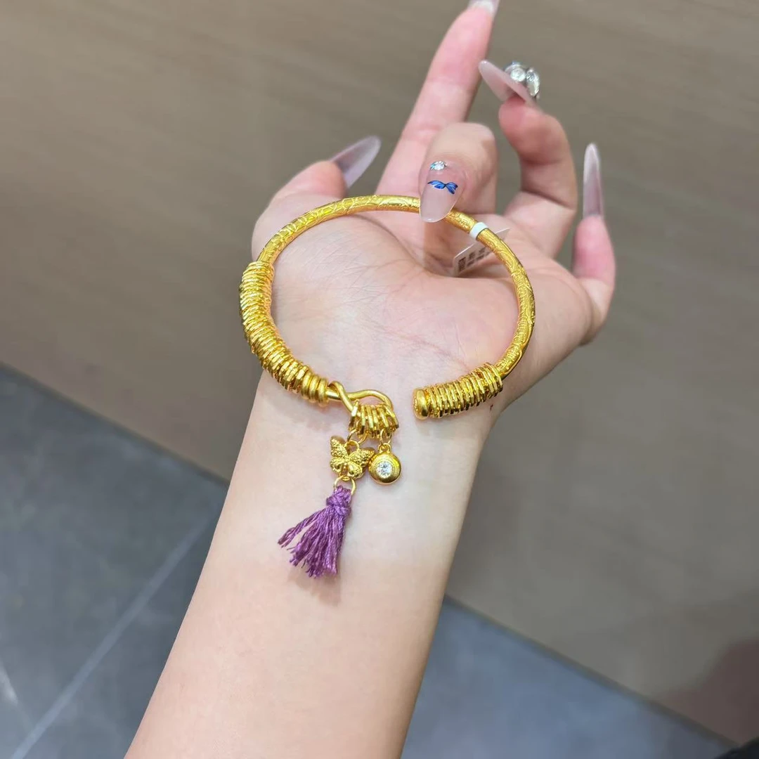 【菠萝珠宝】足金999 开口吉言 蝴蝶提溜手镯 净金重：56.90克