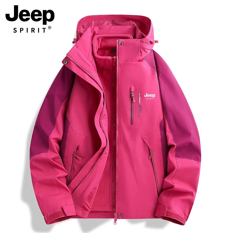 JEEP冲锋衣男女款2025新款三合一中老年户外防风防水加厚妈妈外套