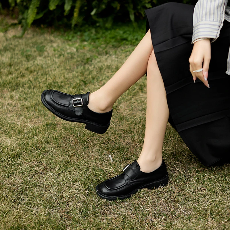 JN5D15/牛皮/4cm【Veyra】通勤百搭英伦风玛丽珍皮带扣中粗跟单鞋