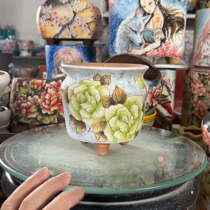 满38包邮景德镇手绘花盆