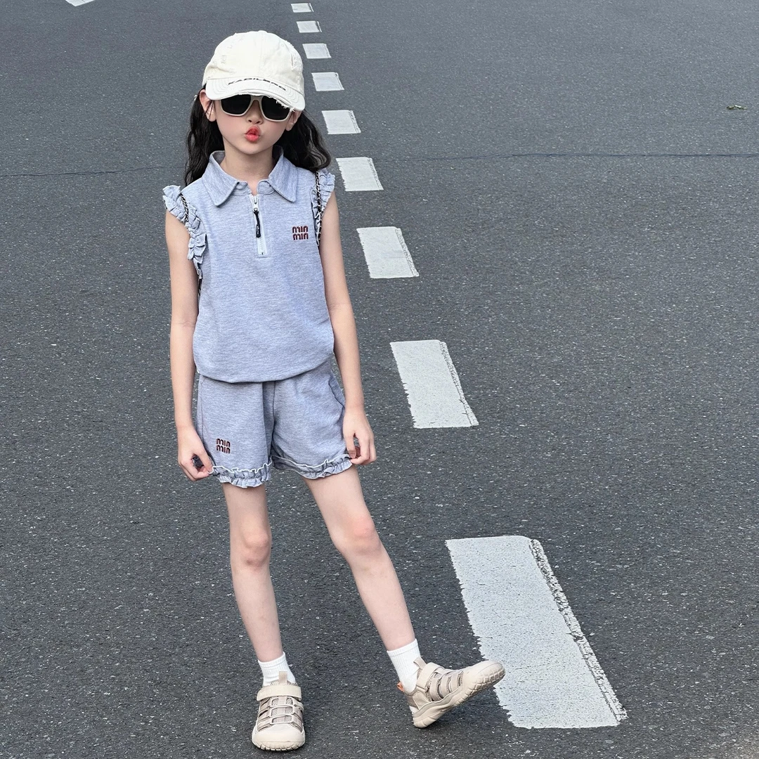 女童夏套装2025新款儿童洋气时髦好看夏装女孩休闲运动短裤两件套