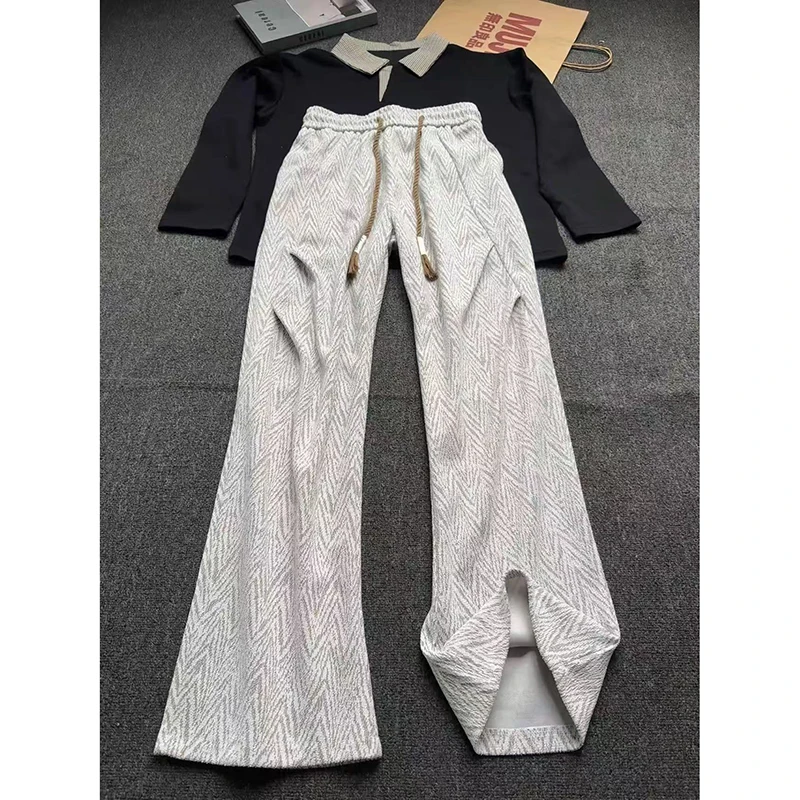 美式复古人字纹休闲裤子男女秋季垂感直筒长裤松弛感情侣卫裤