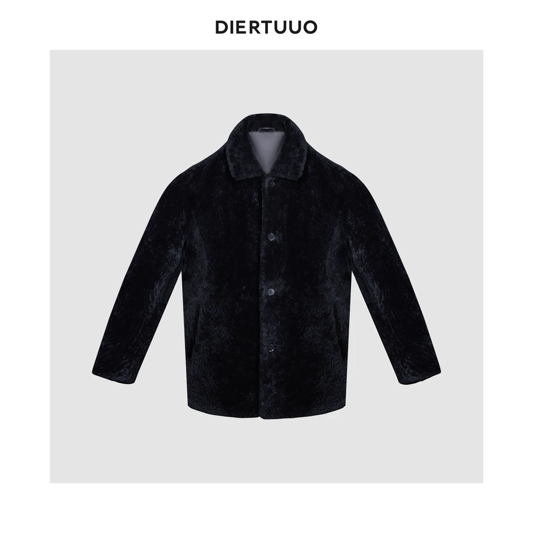 DIERTUUO迪途-68067男士冬季经典时尚百搭加厚保暖黑色羊毛皮衣
